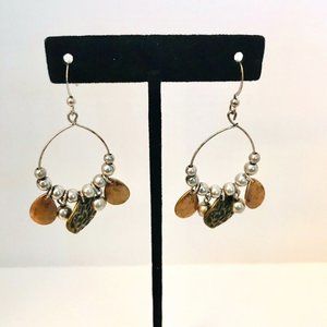 Silver Beads Dangling Wire Hoops Pierced Earrings